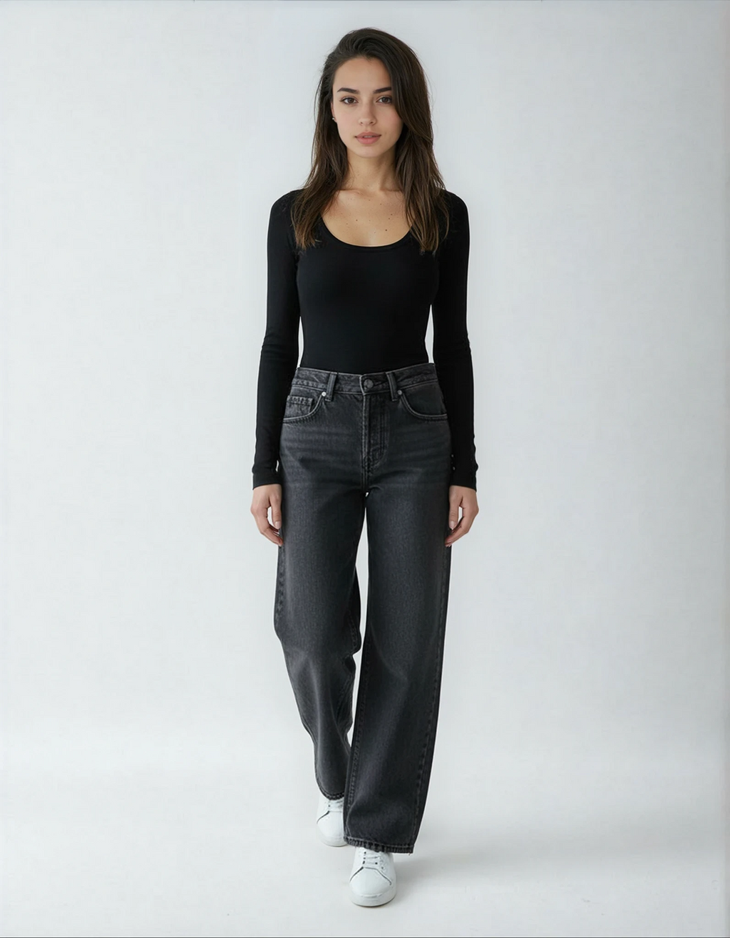 Faded Mid Black Loose Jeans